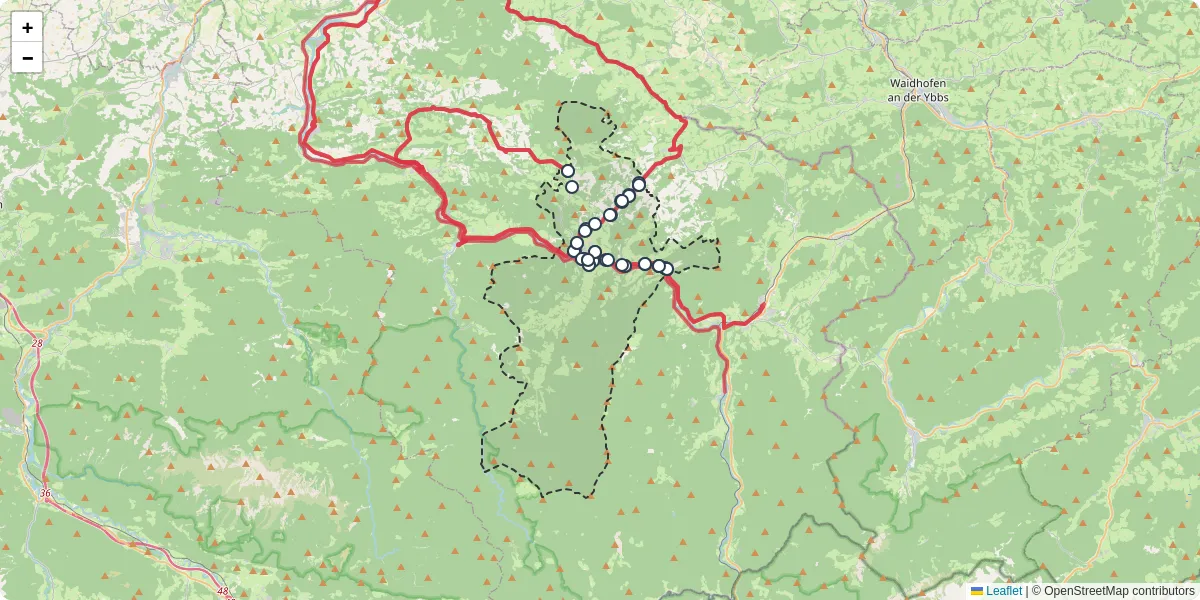 Nahverkehrsnetz in groraming, Österreich - Buslinien, Haltestellen und Verbindungen auf der Karte