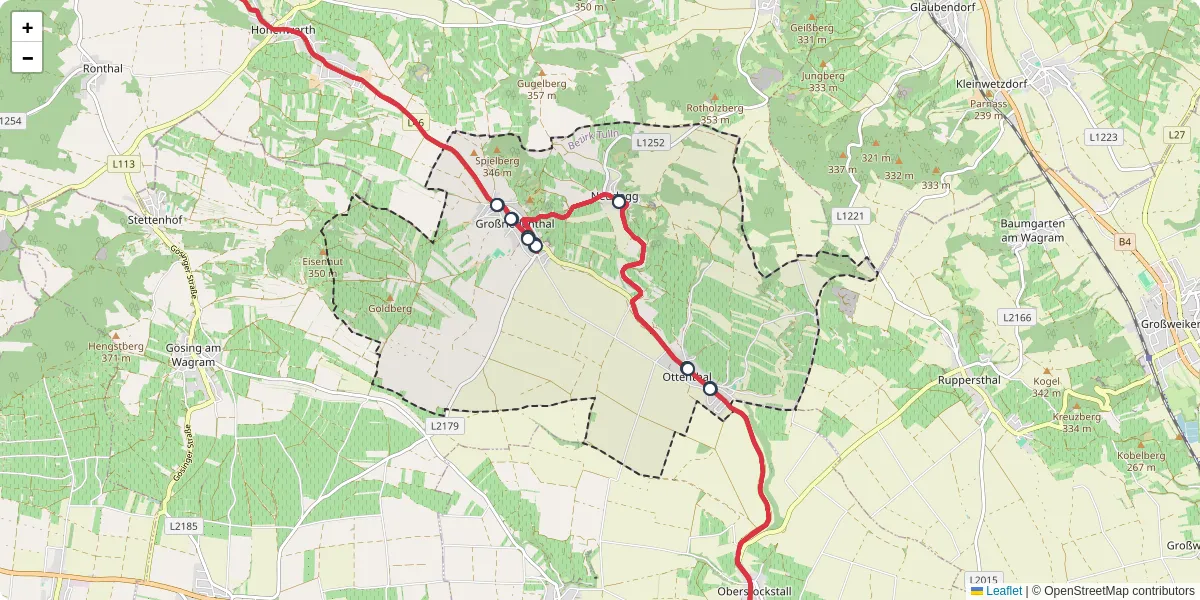 Nahverkehrsnetz in groriedenthal, Österreich - Buslinien, Haltestellen und Verbindungen auf der Karte