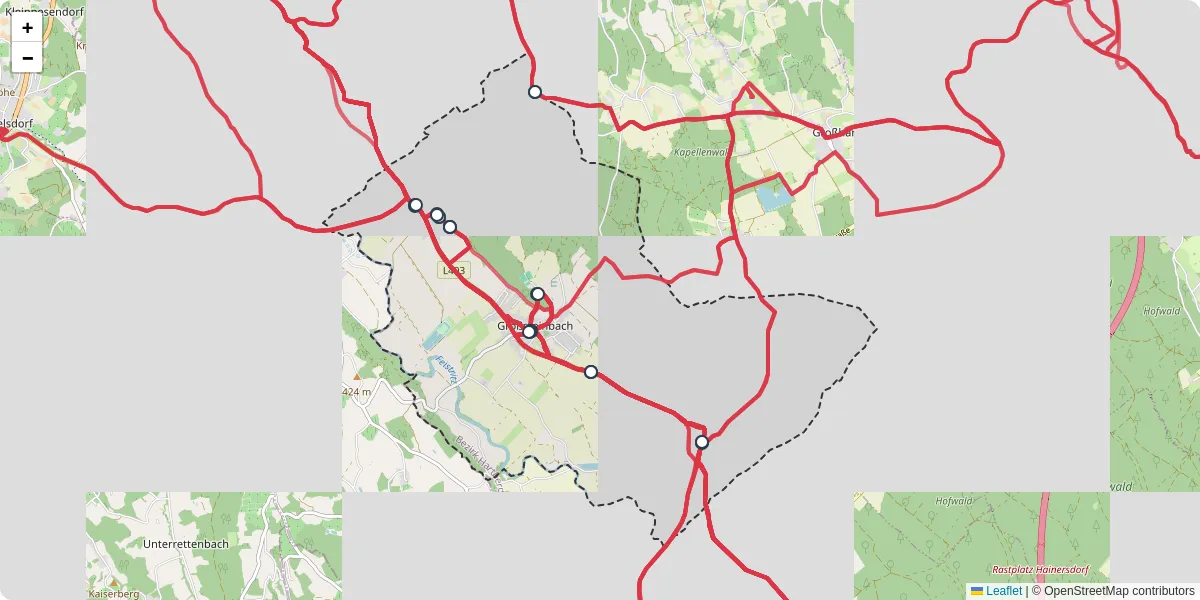 Nahverkehrsnetz in grosteinbach, Österreich - Buslinien, Haltestellen und Verbindungen auf der Karte