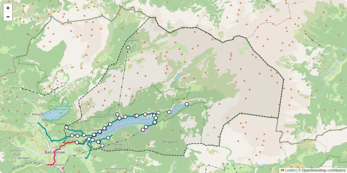 Nahverkehrsnetz in grundlsee, Österreich - Buslinien, Haltestellen und Verbindungen auf der Karte