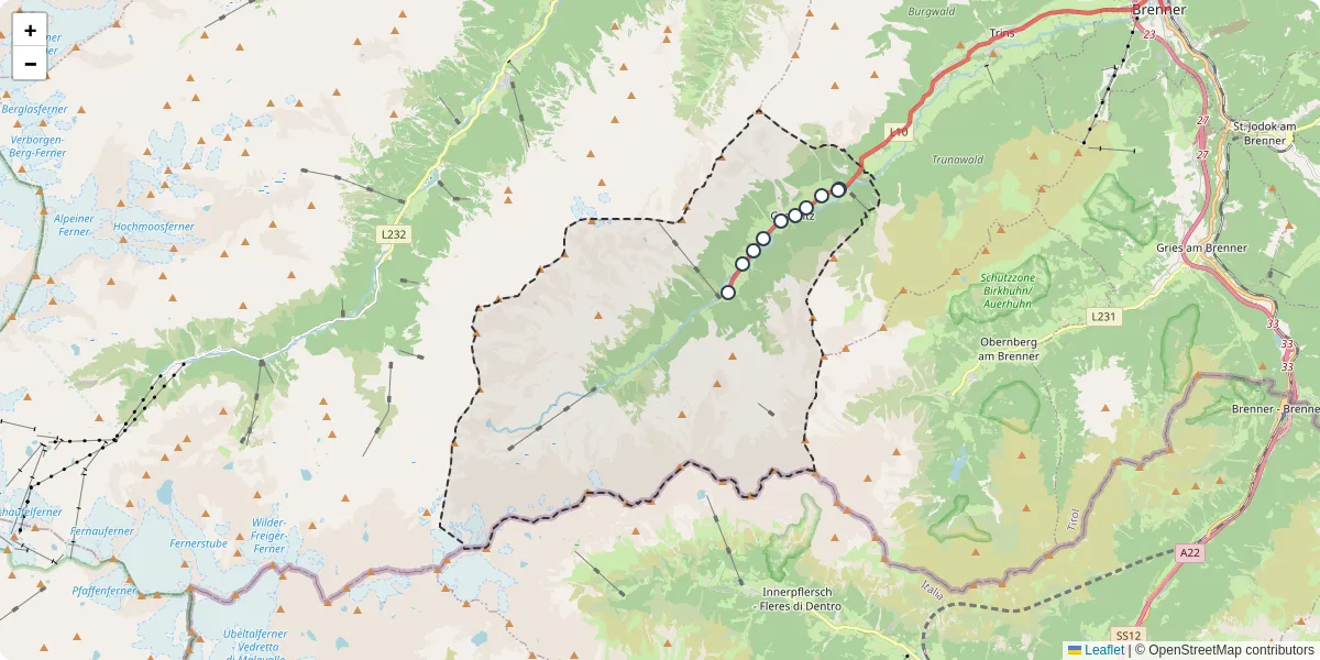 Nahverkehrsnetz in gschnitz, Österreich - Buslinien, Haltestellen und Verbindungen auf der Karte