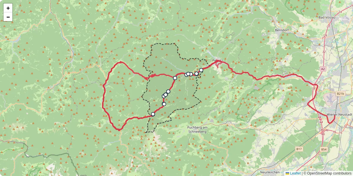 Nahverkehrsnetz in gutenstein, Österreich - Buslinien, Haltestellen und Verbindungen auf der Karte
