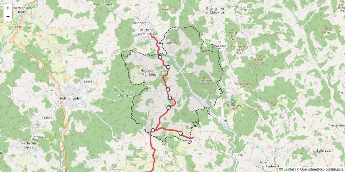 Nahverkehrsnetz in haibach-im-muhlkreis, Österreich - Buslinien, Haltestellen und Verbindungen auf der Karte