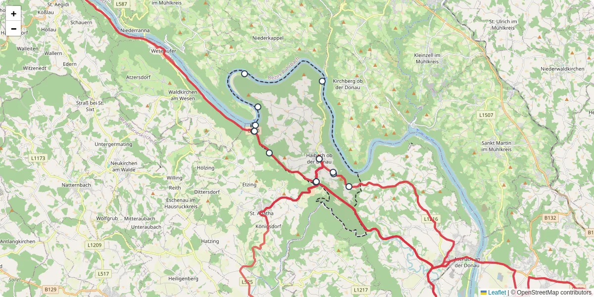 Nahverkehrsnetz in haibach-ob-der-donau, Österreich - Buslinien, Haltestellen und Verbindungen auf der Karte