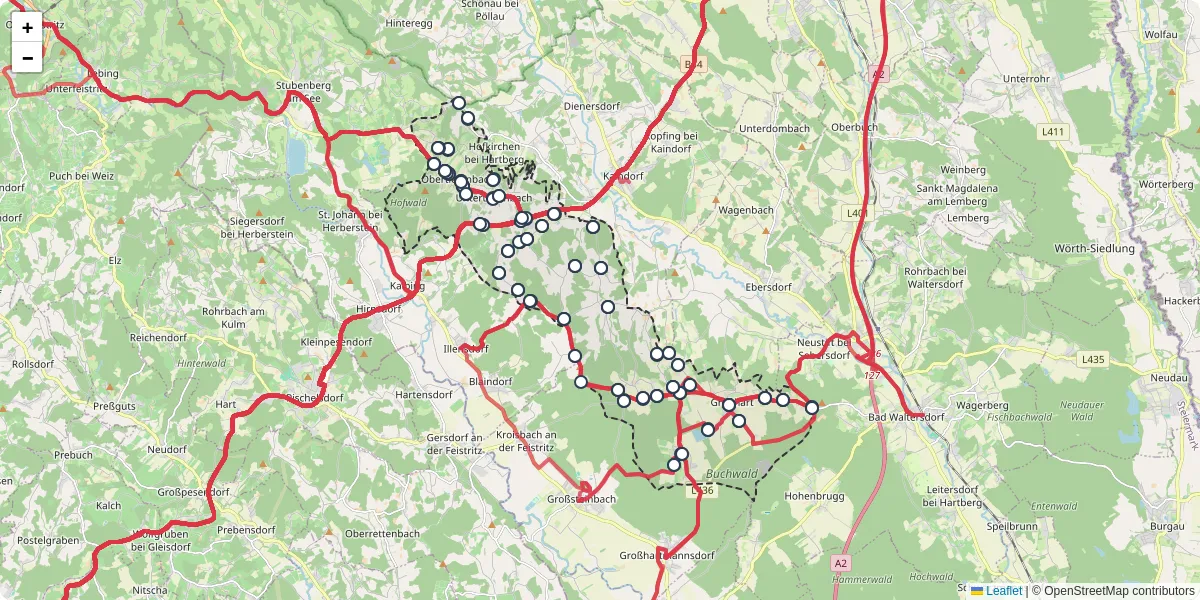 Nahverkehrsnetz in hartl, Österreich - Buslinien, Haltestellen und Verbindungen auf der Karte