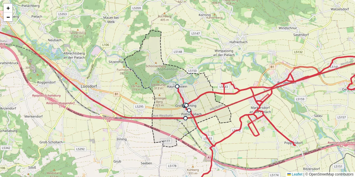 Nahverkehrsnetz in haunoldstein, Österreich - Buslinien, Haltestellen und Verbindungen auf der Karte