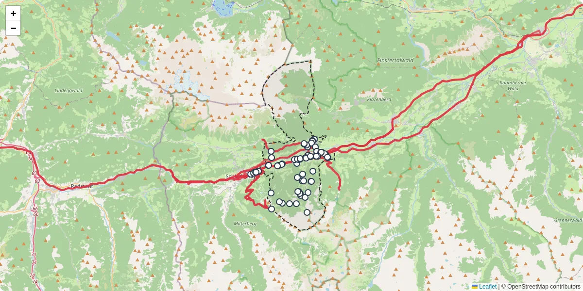Nahverkehrsnetz in haus-im-ennstal, Österreich - Buslinien, Haltestellen und Verbindungen auf der Karte
