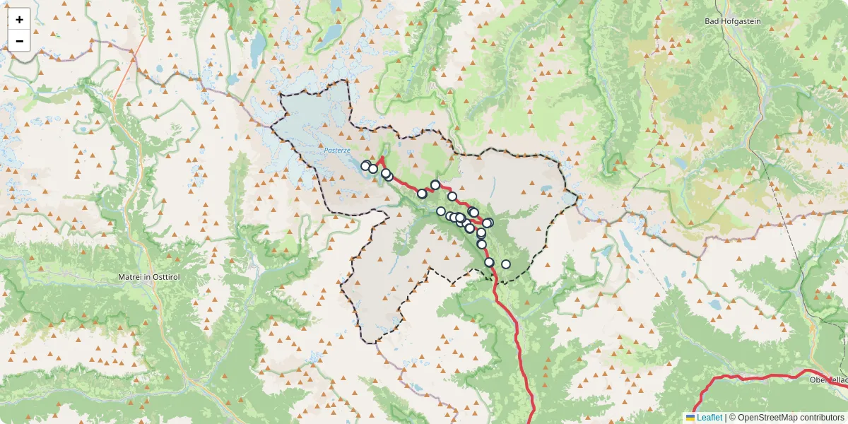 Nahverkehrsnetz in heiligenblut-am-groglockner, Österreich - Buslinien, Haltestellen und Verbindungen auf der Karte