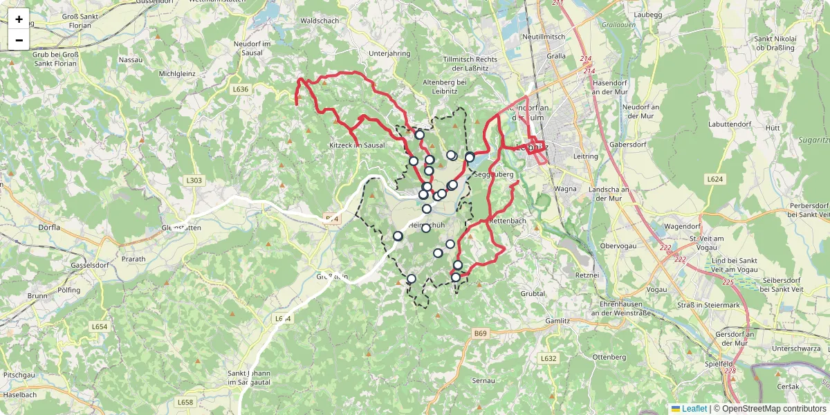 Nahverkehrsnetz in heimschuh, Österreich - Buslinien, Haltestellen und Verbindungen auf der Karte