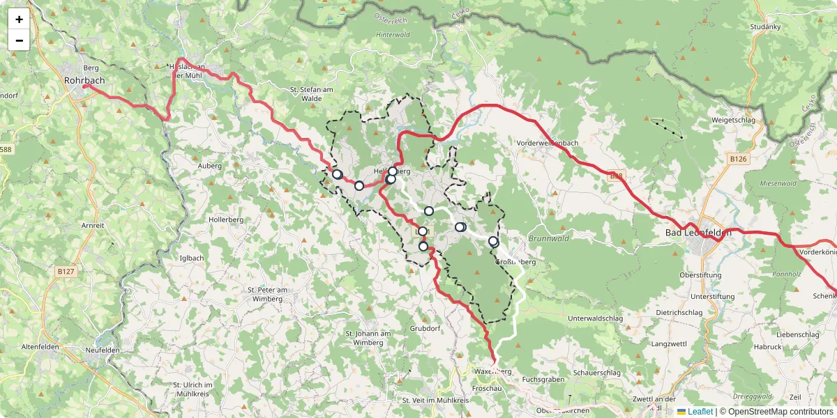 Nahverkehrsnetz in helfenberg, Österreich - Buslinien, Haltestellen und Verbindungen auf der Karte