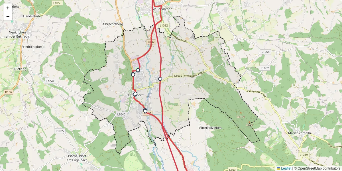 Nahverkehrsnetz in helpfau-uttendorf, Österreich - Buslinien, Haltestellen und Verbindungen auf der Karte