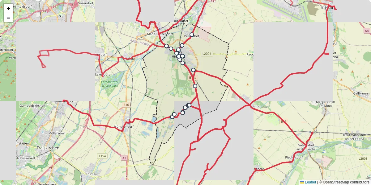 Nahverkehrsnetz in himberg, Österreich - Buslinien, Haltestellen und Verbindungen auf der Karte