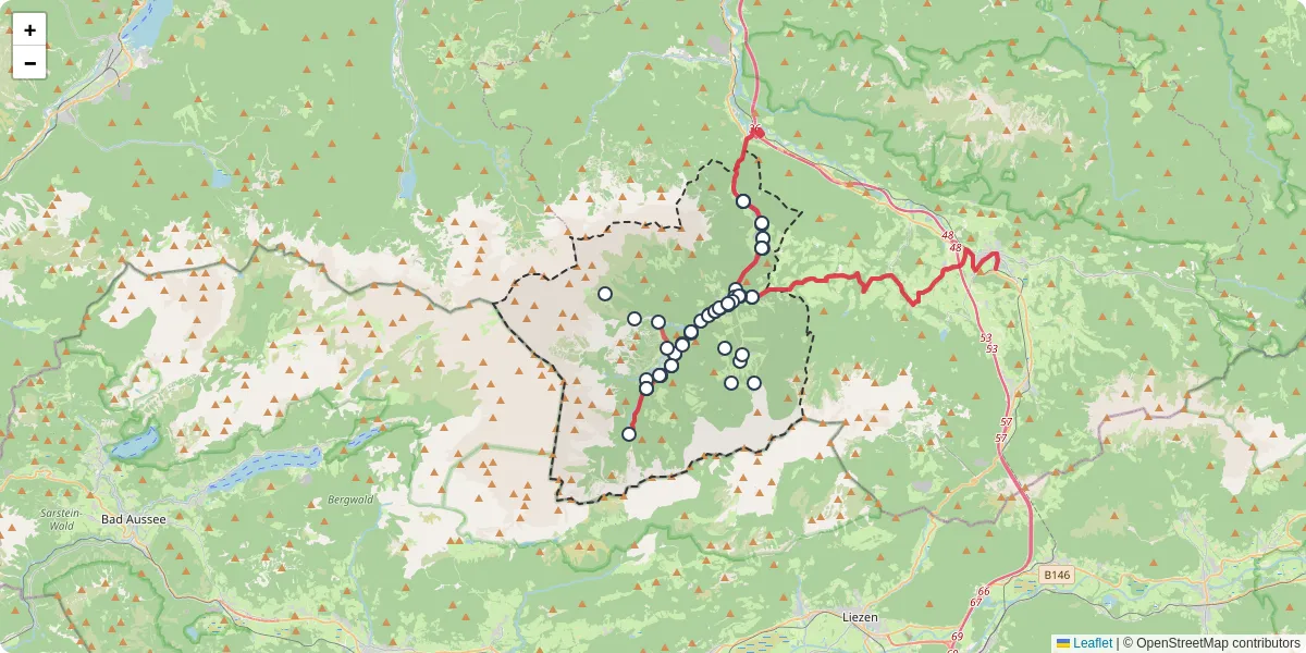 Nahverkehrsnetz in hinterstoder, Österreich - Buslinien, Haltestellen und Verbindungen auf der Karte