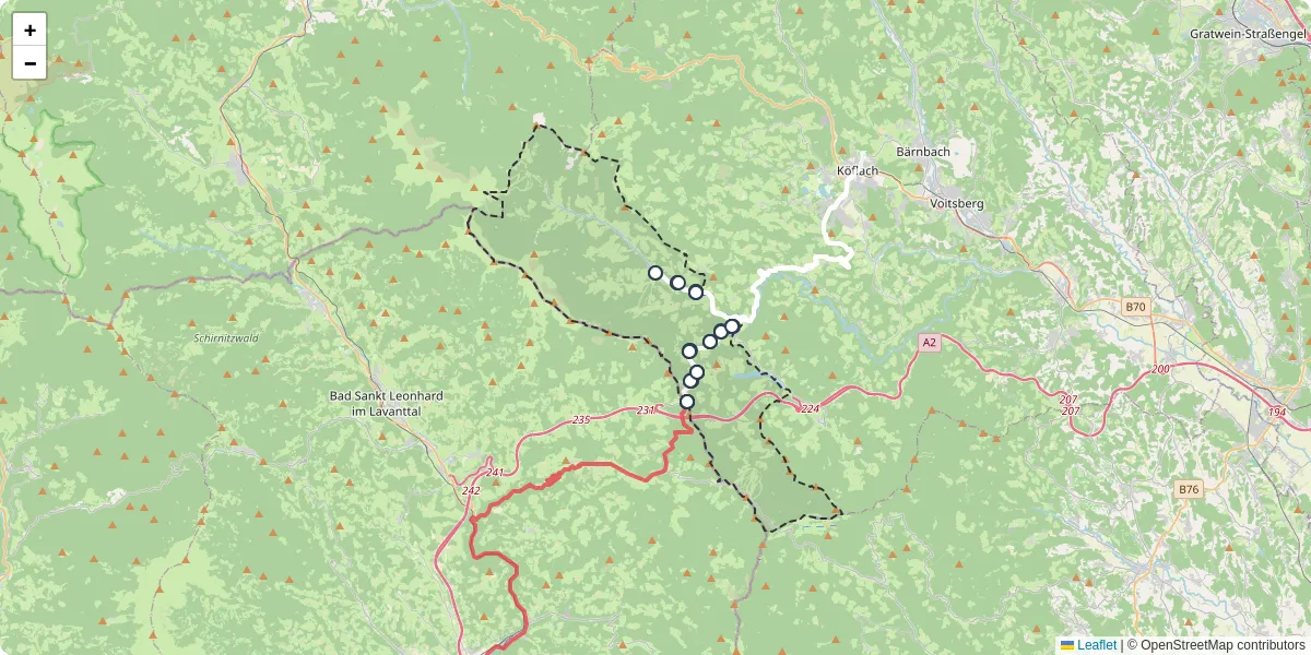 Nahverkehrsnetz in hirschegg-pack, Österreich - Buslinien, Haltestellen und Verbindungen auf der Karte