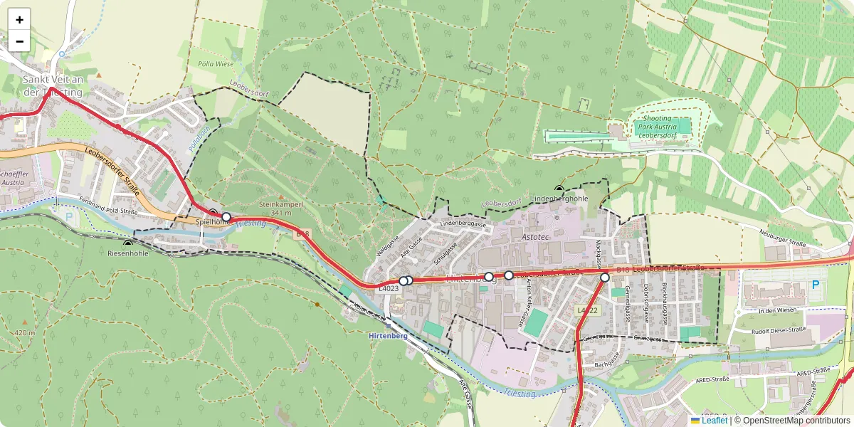 Nahverkehrsnetz in hirtenberg, Österreich - Buslinien, Haltestellen und Verbindungen auf der Karte