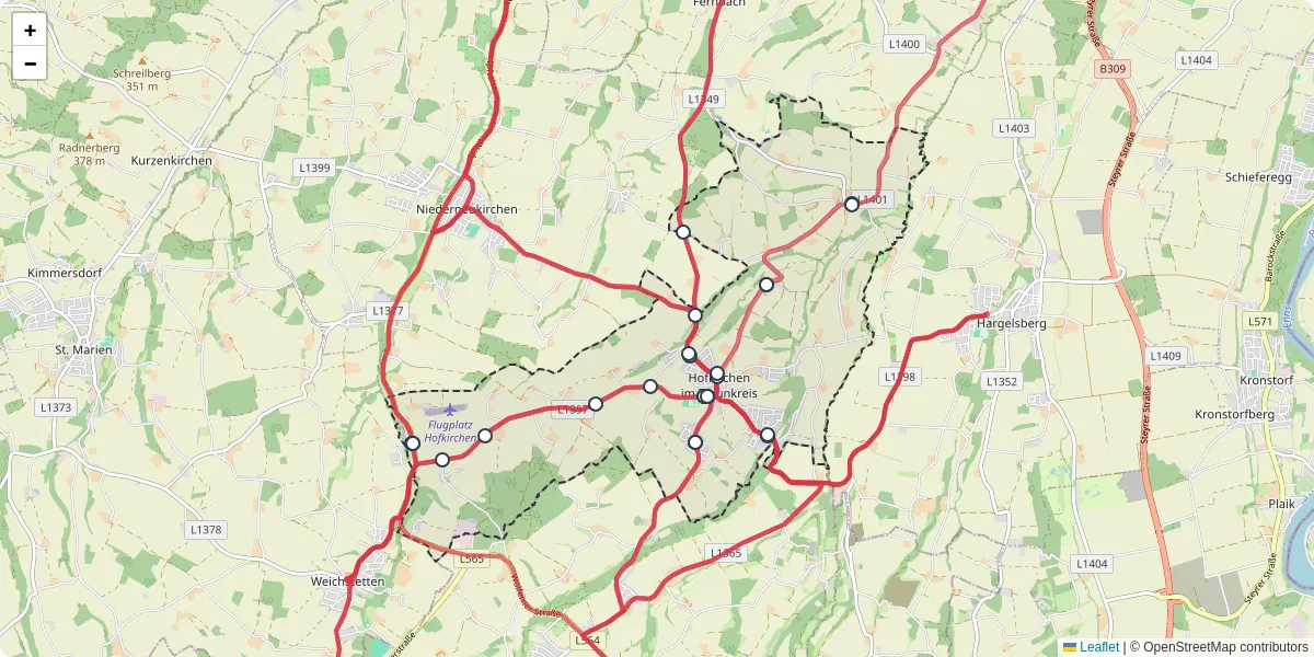 Nahverkehrsnetz in hofkirchen-im-traunkreis, Österreich - Buslinien, Haltestellen und Verbindungen auf der Karte