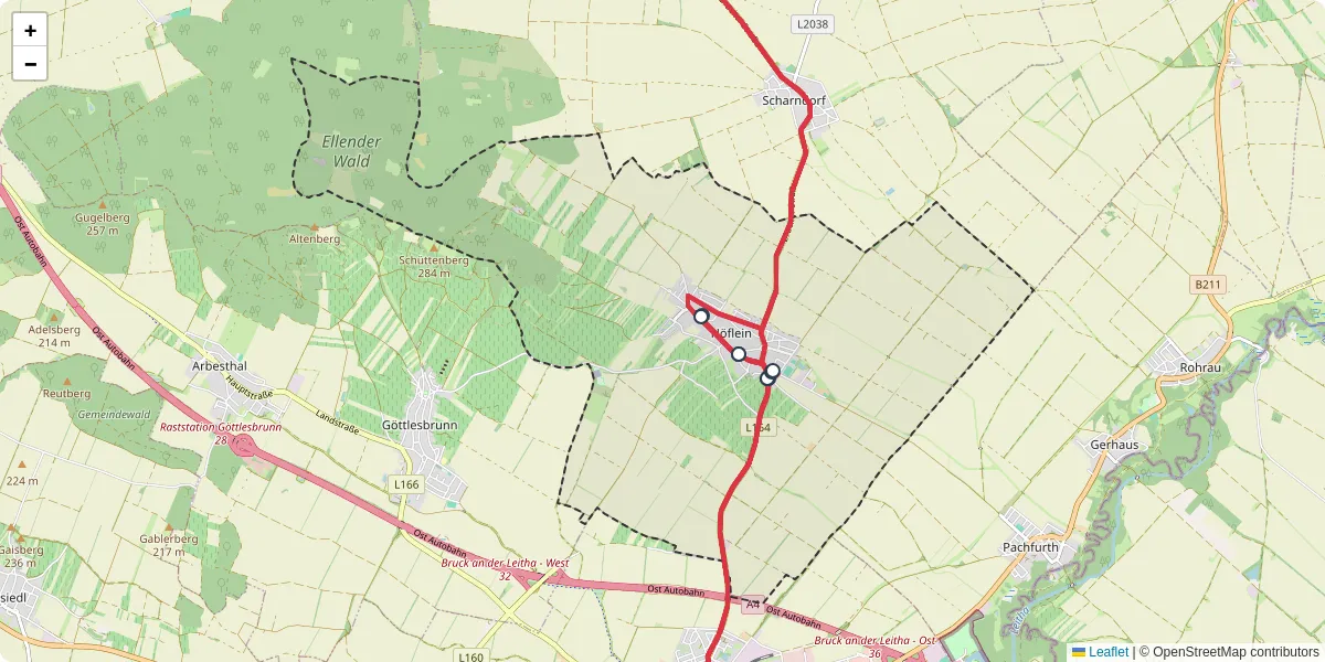 Nahverkehrsnetz in hoflein, Österreich - Buslinien, Haltestellen und Verbindungen auf der Karte