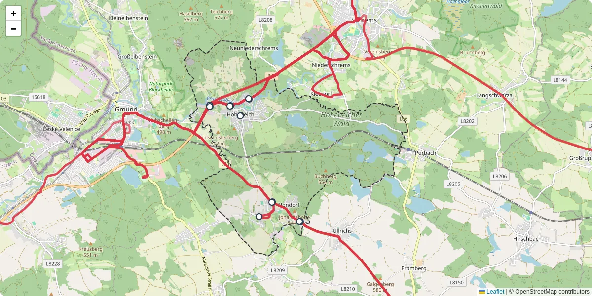 Nahverkehrsnetz in hoheneich, Österreich - Buslinien, Haltestellen und Verbindungen auf der Karte