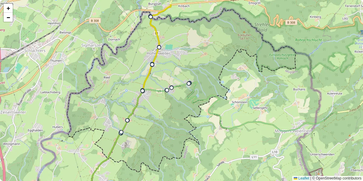 Nahverkehrsnetz in hohenweiler, Österreich - Buslinien, Haltestellen und Verbindungen auf der Karte