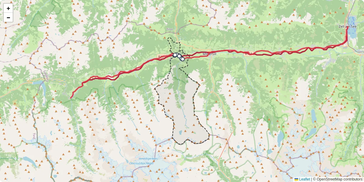 Nahverkehrsnetz in hollersbach-im-pinzgau, Österreich - Buslinien, Haltestellen und Verbindungen auf der Karte