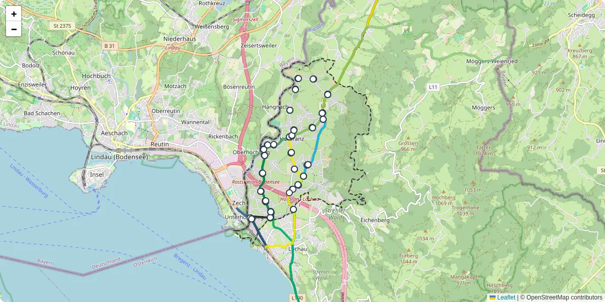 Nahverkehrsnetz in horbranz, Österreich - Buslinien, Haltestellen und Verbindungen auf der Karte