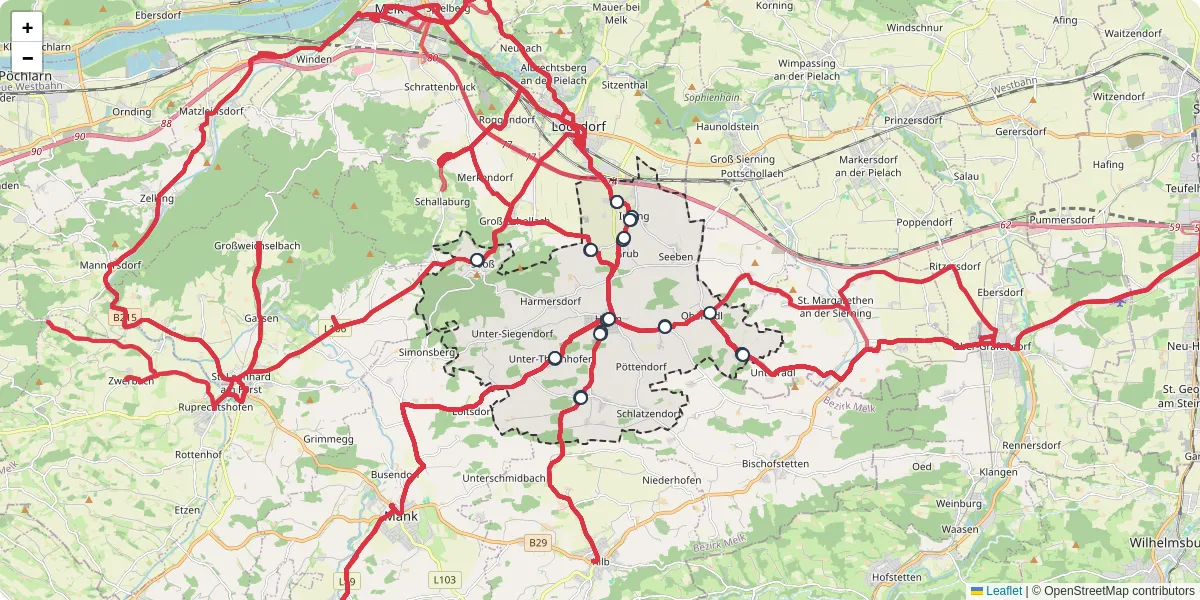 Nahverkehrsnetz in hurm, Österreich - Buslinien, Haltestellen und Verbindungen auf der Karte