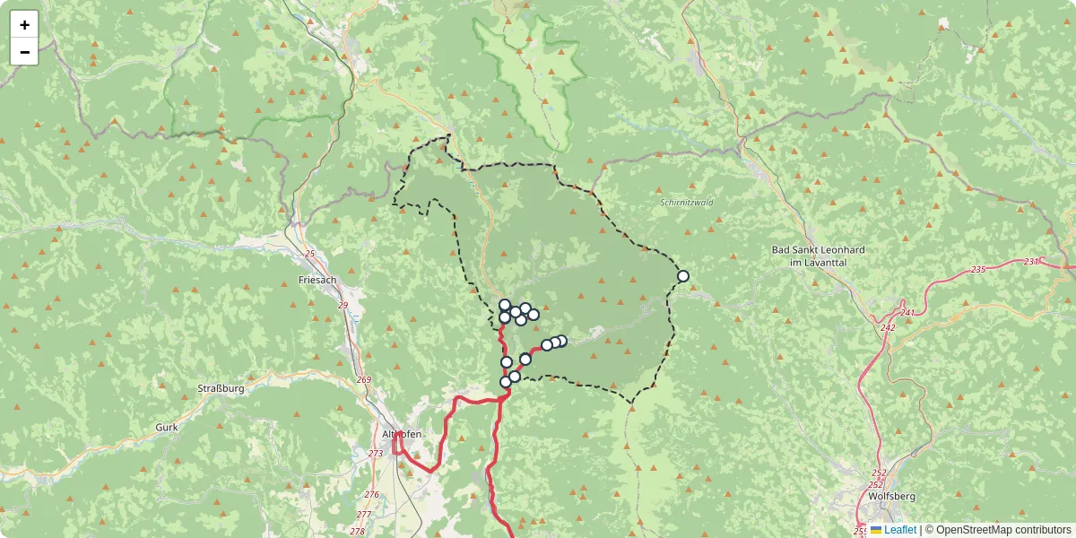 Nahverkehrsnetz in huttenberg, Österreich - Buslinien, Haltestellen und Verbindungen auf der Karte