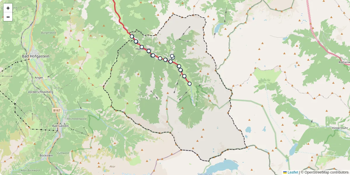 Nahverkehrsnetz in huttschlag, Österreich - Buslinien, Haltestellen und Verbindungen auf der Karte