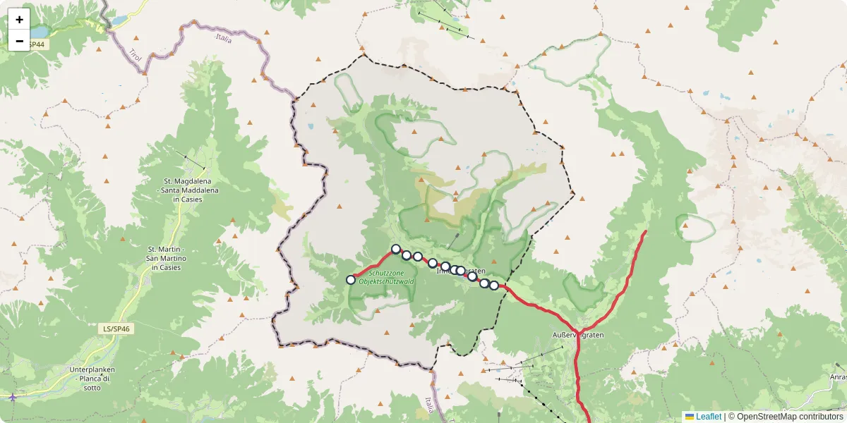 Nahverkehrsnetz in innervillgraten, Österreich - Buslinien, Haltestellen und Verbindungen auf der Karte