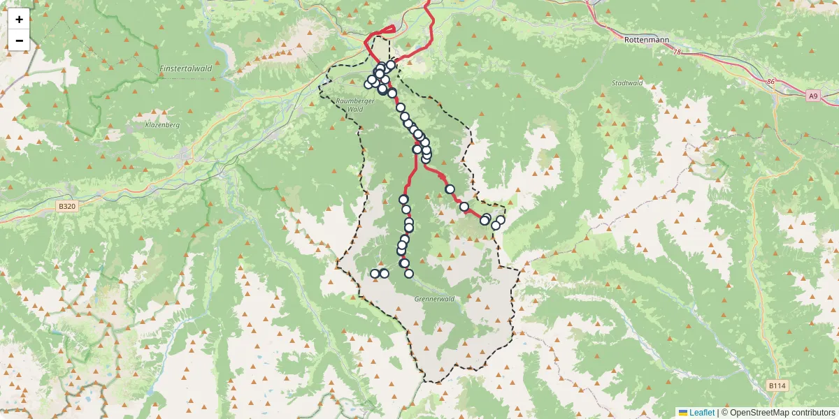 Nahverkehrsnetz in irdning-donnersbachtal, Österreich - Buslinien, Haltestellen und Verbindungen auf der Karte
