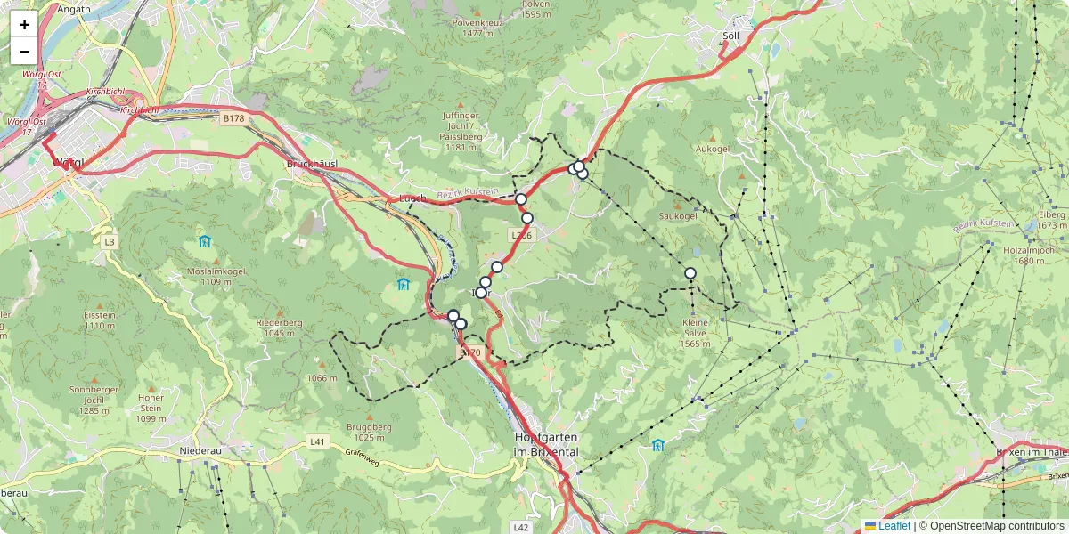 Nahverkehrsnetz in itter, Österreich - Buslinien, Haltestellen und Verbindungen auf der Karte