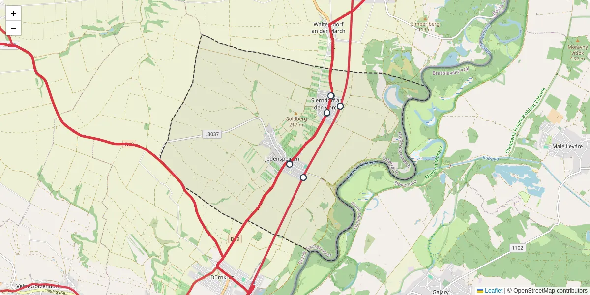 Nahverkehrsnetz in jedenspeigen, Österreich - Buslinien, Haltestellen und Verbindungen auf der Karte