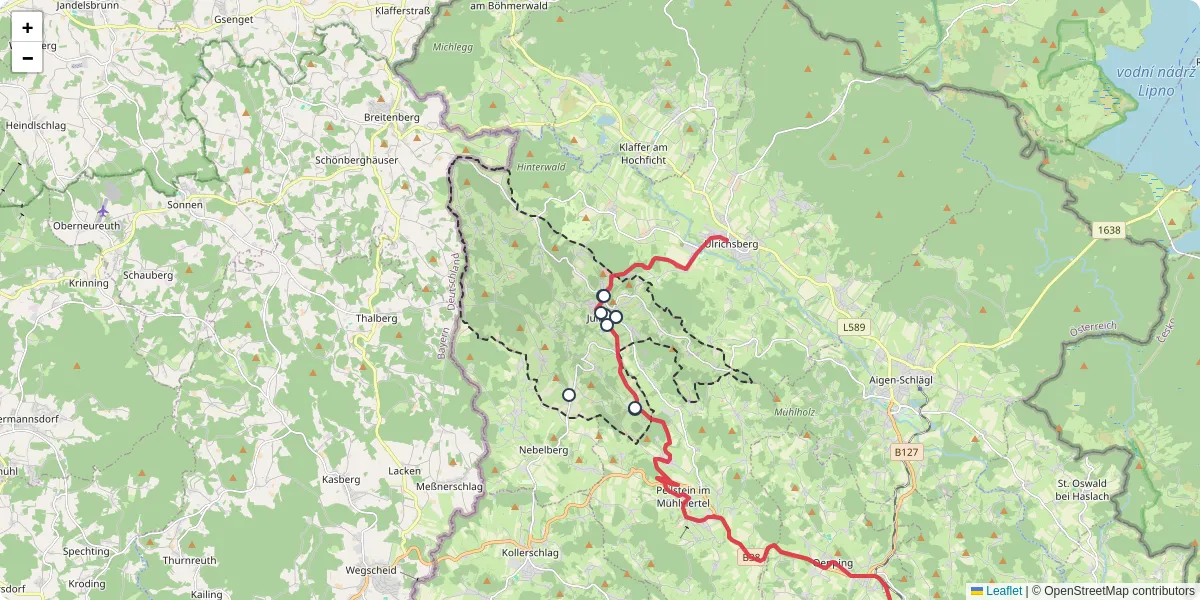 Nahverkehrsnetz in julbach, Österreich - Buslinien, Haltestellen und Verbindungen auf der Karte