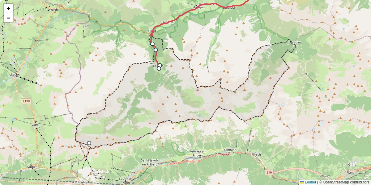 Nahverkehrsnetz in kaisers, Österreich - Buslinien, Haltestellen und Verbindungen auf der Karte