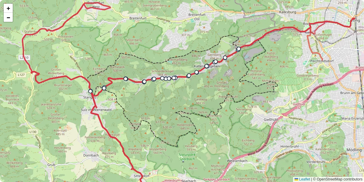 Nahverkehrsnetz in kaltenleutgeben, Österreich - Buslinien, Haltestellen und Verbindungen auf der Karte
