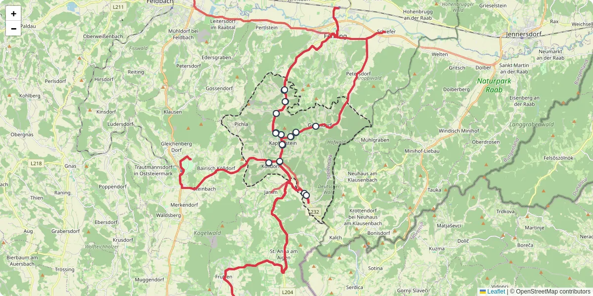 Nahverkehrsnetz in kapfenstein, Österreich - Buslinien, Haltestellen und Verbindungen auf der Karte