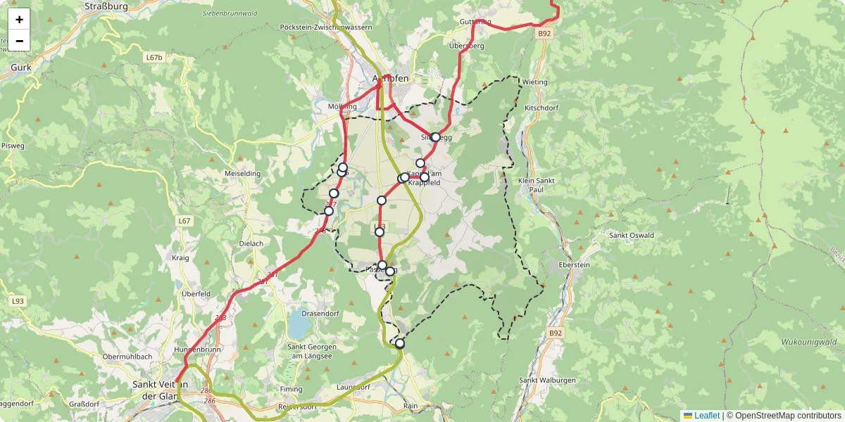 Nahverkehrsnetz in kappel-am-krappfeld, Österreich - Buslinien, Haltestellen und Verbindungen auf der Karte