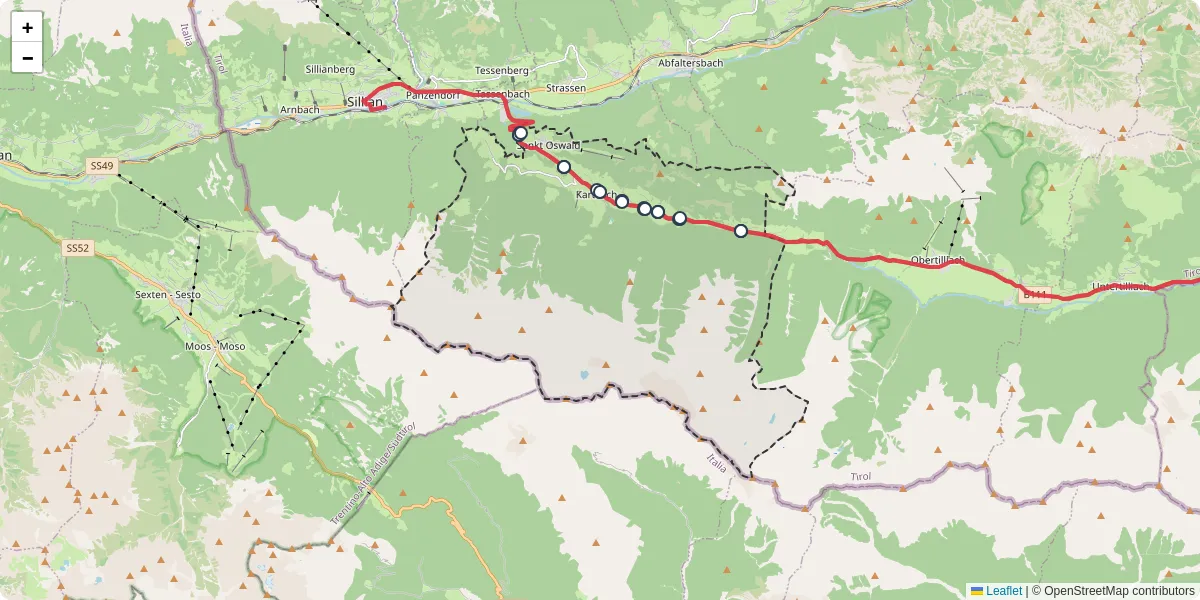 Nahverkehrsnetz in kartitsch, Österreich - Buslinien, Haltestellen und Verbindungen auf der Karte