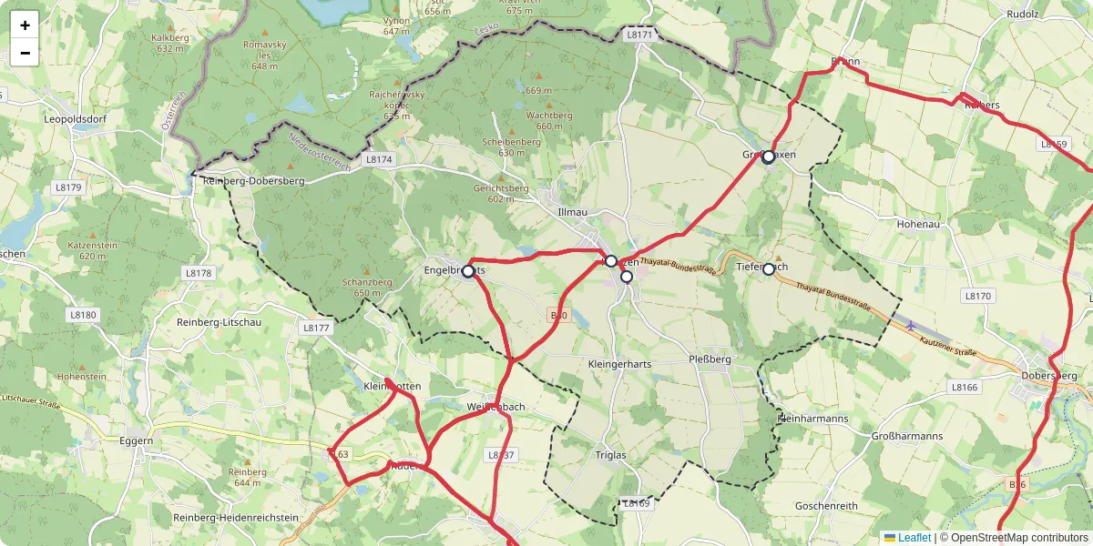 Nahverkehrsnetz in kautzen, Österreich - Buslinien, Haltestellen und Verbindungen auf der Karte