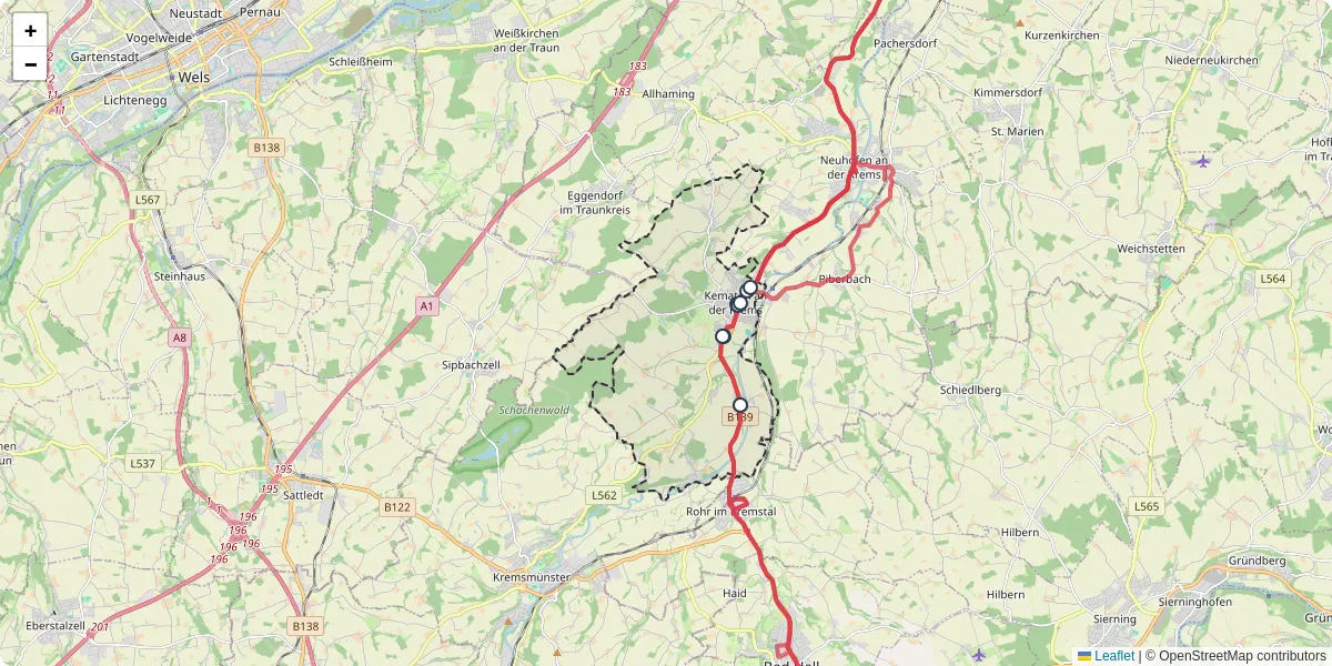 Nahverkehrsnetz in kematen-an-der-krems, Österreich - Buslinien, Haltestellen und Verbindungen auf der Karte