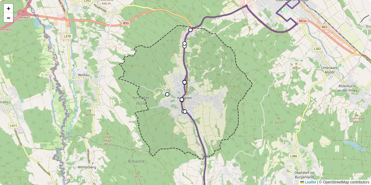 Nahverkehrsnetz in kemeten, Österreich - Buslinien, Haltestellen und Verbindungen auf der Karte
