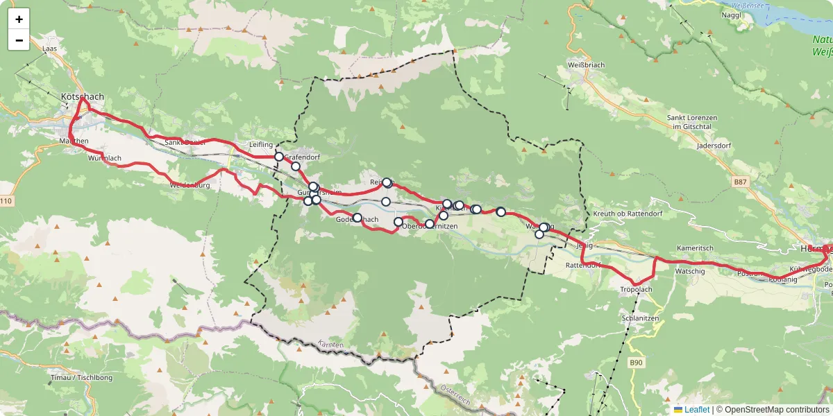 Nahverkehrsnetz in kirchbach, Österreich - Buslinien, Haltestellen und Verbindungen auf der Karte