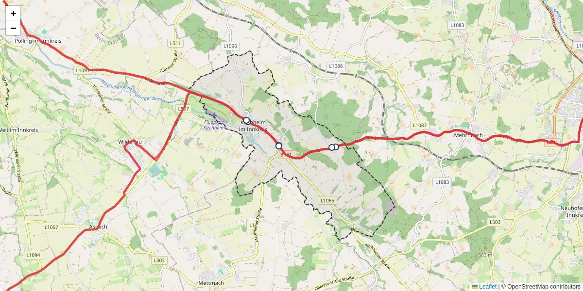 Nahverkehrsnetz in kirchheim-im-innkreis, Österreich - Buslinien, Haltestellen und Verbindungen auf der Karte