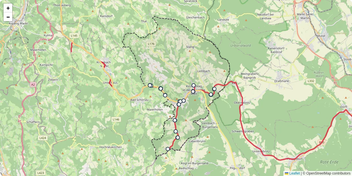Nahverkehrsnetz in kirchschlag-in-der-buckligen-welt, Österreich - Buslinien, Haltestellen und Verbindungen auf der Karte