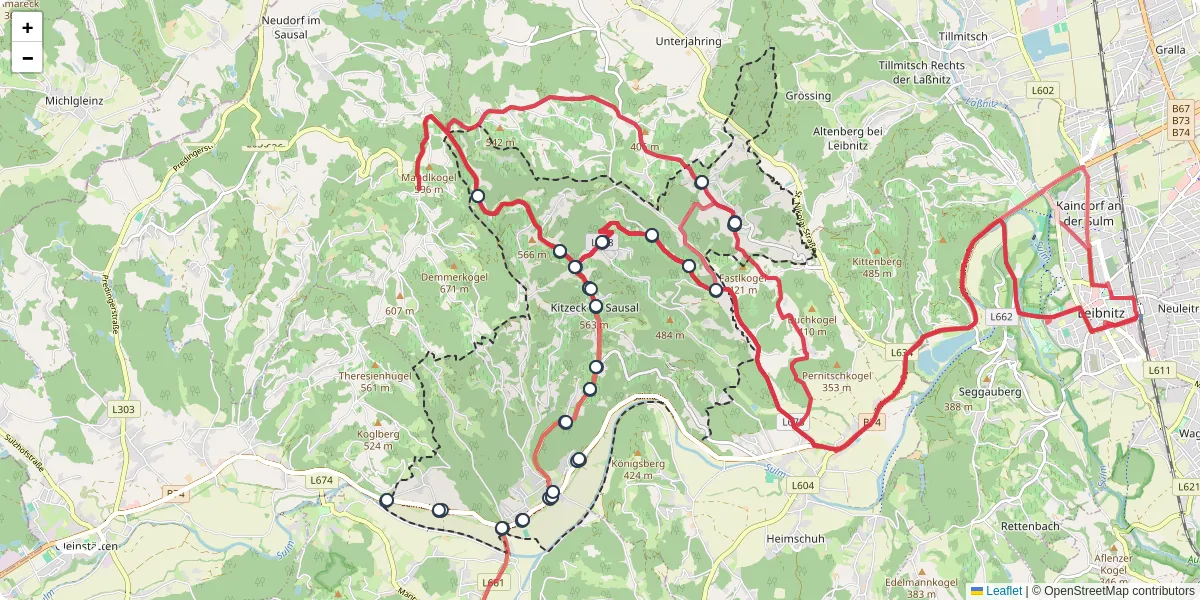 Nahverkehrsnetz in kitzeck-im-sausal, Österreich - Buslinien, Haltestellen und Verbindungen auf der Karte