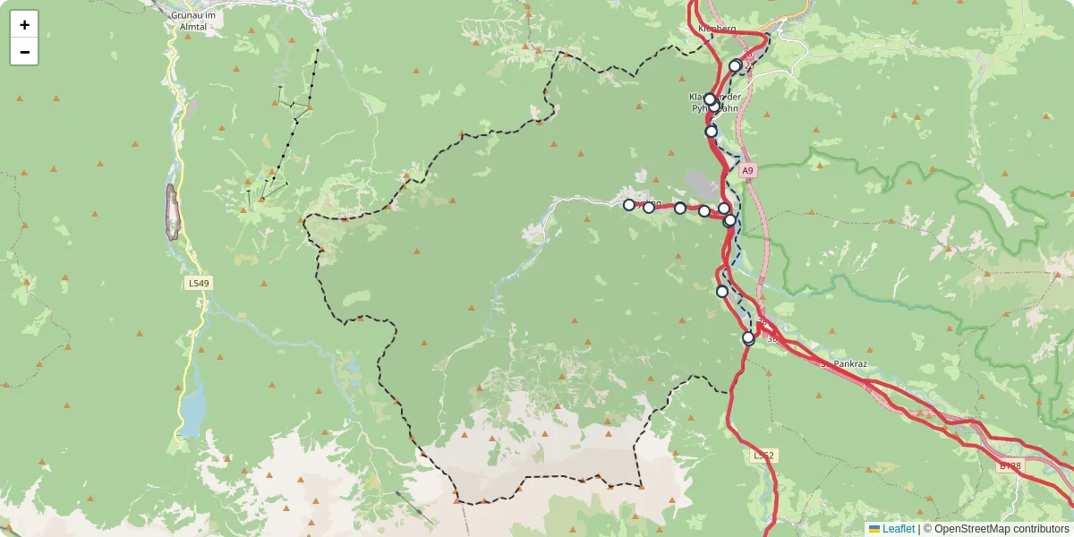 Nahverkehrsnetz in klaus-an-der-pyhrnbahn, Österreich - Buslinien, Haltestellen und Verbindungen auf der Karte