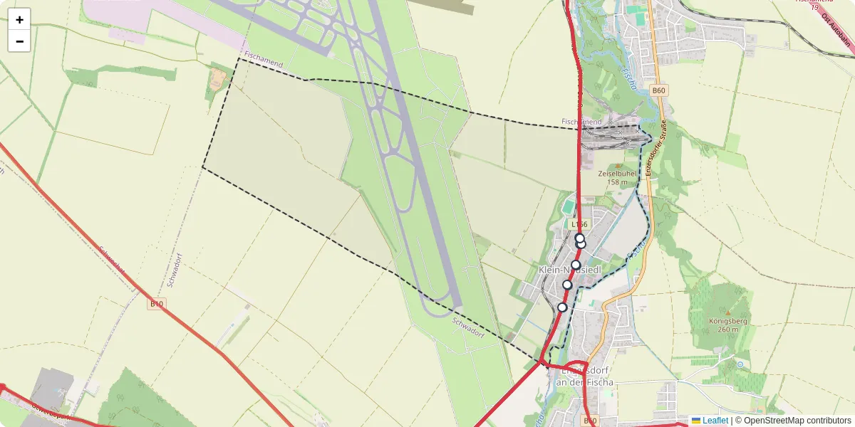 Nahverkehrsnetz in klein-neusiedl, Österreich - Buslinien, Haltestellen und Verbindungen auf der Karte