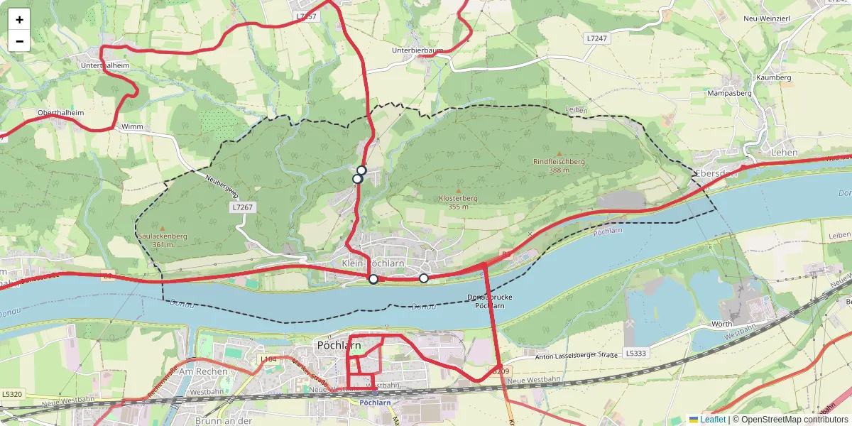 Nahverkehrsnetz in klein-pochlarn, Österreich - Buslinien, Haltestellen und Verbindungen auf der Karte