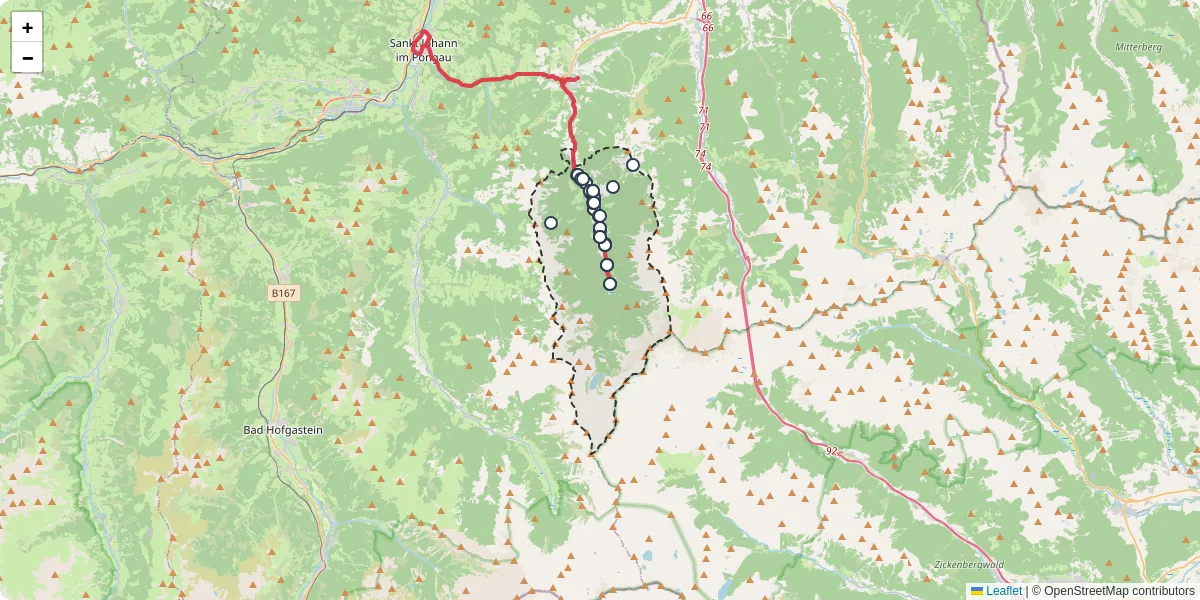 Nahverkehrsnetz in kleinarl, Österreich - Buslinien, Haltestellen und Verbindungen auf der Karte