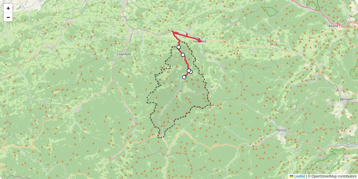 Nahverkehrsnetz in kleinzell, Österreich - Buslinien, Haltestellen und Verbindungen auf der Karte